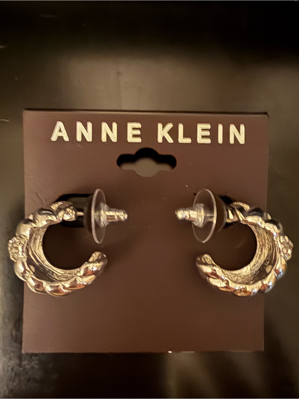 Anne Klein Braided Hoop Stud Earrings in Shiny Gold